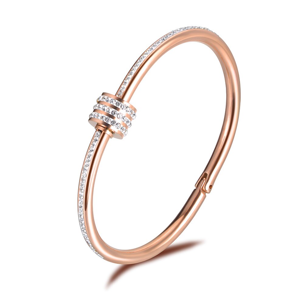 Lokaer Stainless Steel Rotating Opening Cubic Zirconia Cuff Bangles Bracelets Lovers Jewelry Valentine's Day B18060: Default Title