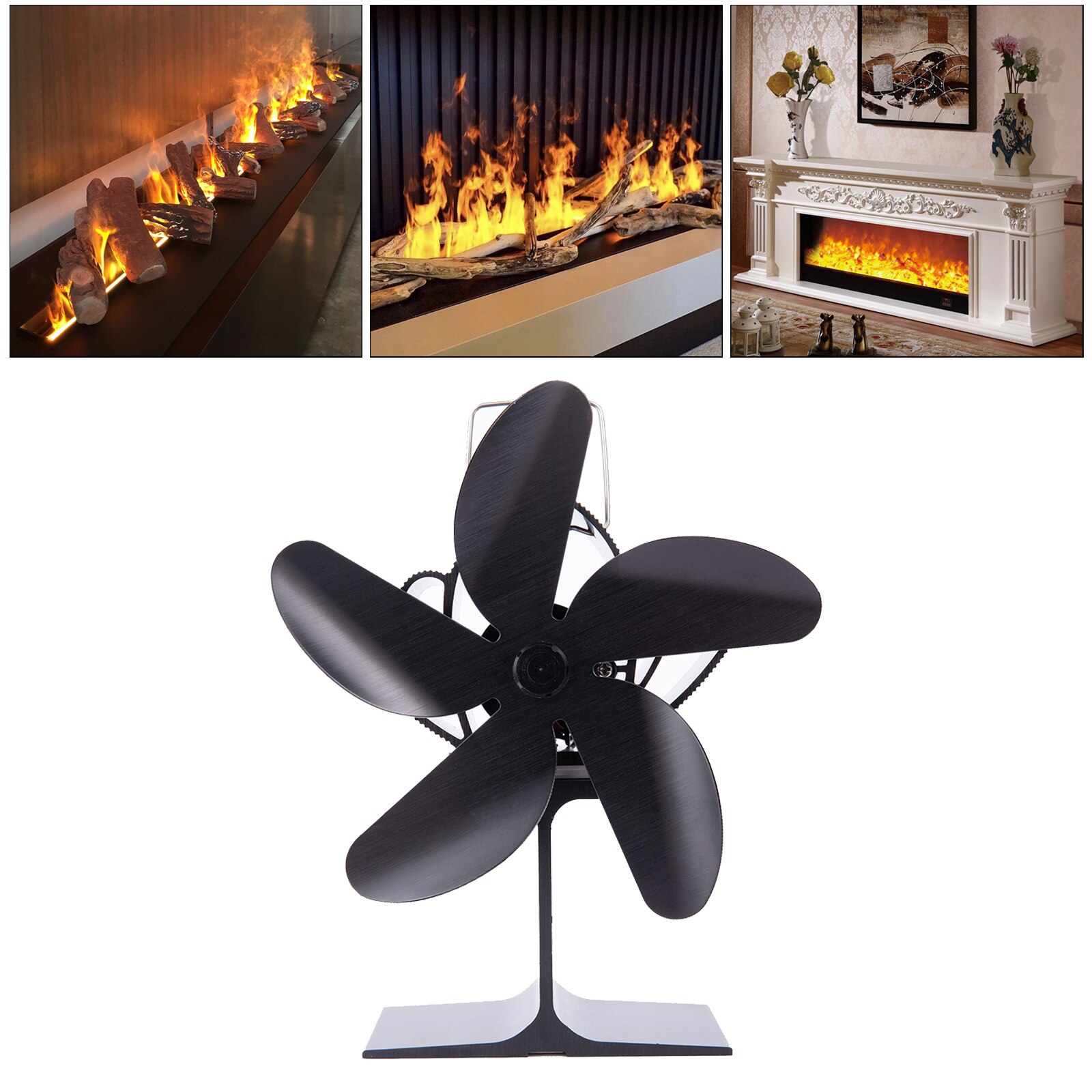 Black Fireplace Fan 4 Blade Heat Powered Stove Fan Log Wood Burner Eco Friendly Quiet Fan Home Efficient Heat Distribution: Black