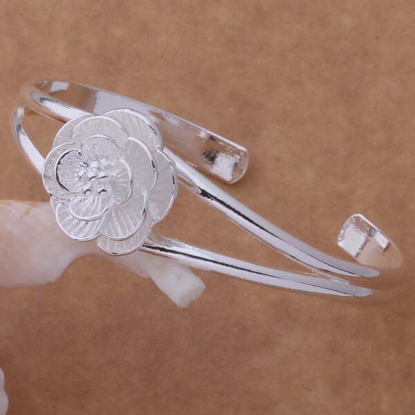 große blume öffnen silber armband armreif für frauen schmuck alloy parallel bars charme armband für junge damen AS078