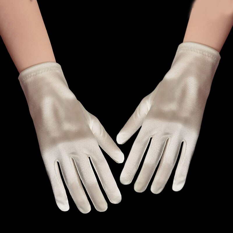 1 PC Mädchen Dame Satin- Kurze Finger Handgelenk Handschuhe Glatt Abend Party Formale Prom Kostüm strecken Handschuhe verrotten Weiß Etikette handschuh
