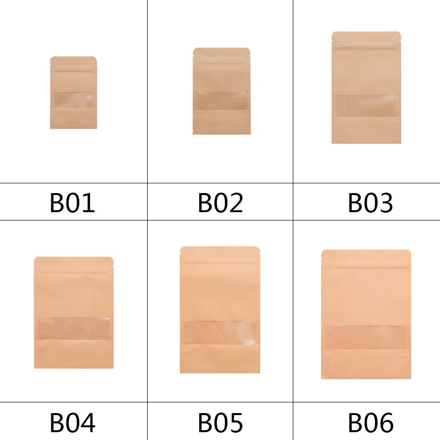 10Pcs Kraft Paper Food bags Stand up Pouches Coffee Sweet Candy Packaging Dried Food Fruit Cookie Storage Zip Lock Sealing Bags