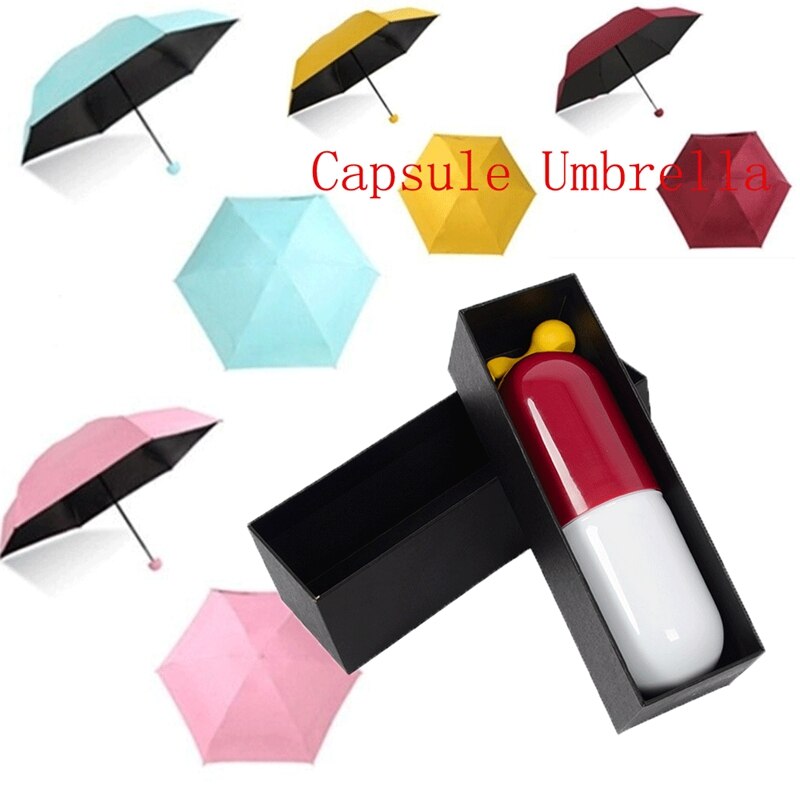 Miniparaguas plegable con caja para pastillas, sombrilla portátil de viaje, a prueba de lluvia, protección UV