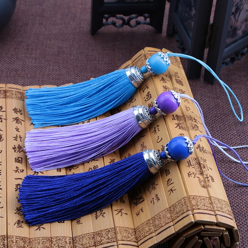 Écharpe à franges en soie 18cm, 2 pièces/lot, avec perles acryliques, pendentif pour coudre des rideaux, accessoires de bijoux, décor de mariage à faire soi-même