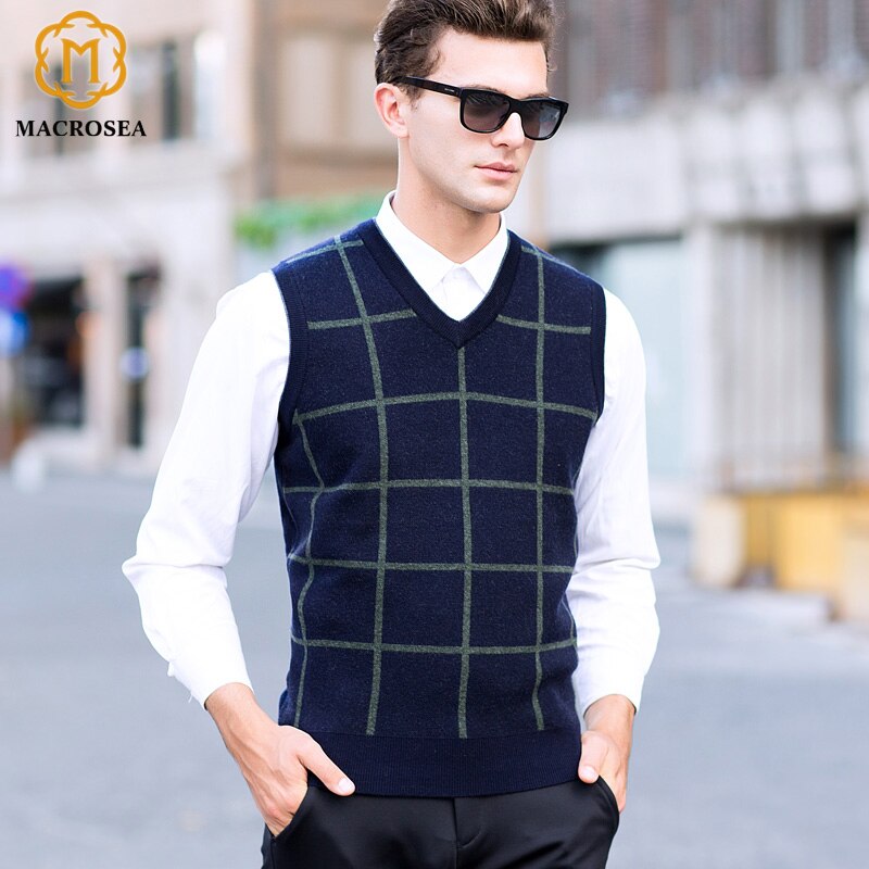 chaleco de lana para hombre, chaleco Casual, sin mangas, suéter grueso y cálido tejido, pulóver para hombre, ropa Casual de de lana pura