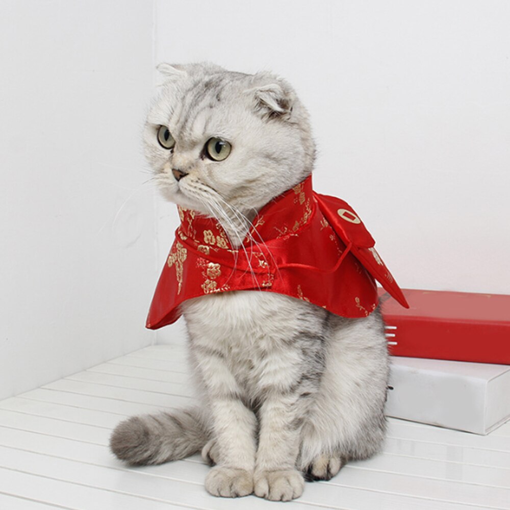 Pet Cat Warm Cloak Cat Year Clothes Party Costume Chinese Tang Dynasty Dress Festival Cloak with Red Envelope