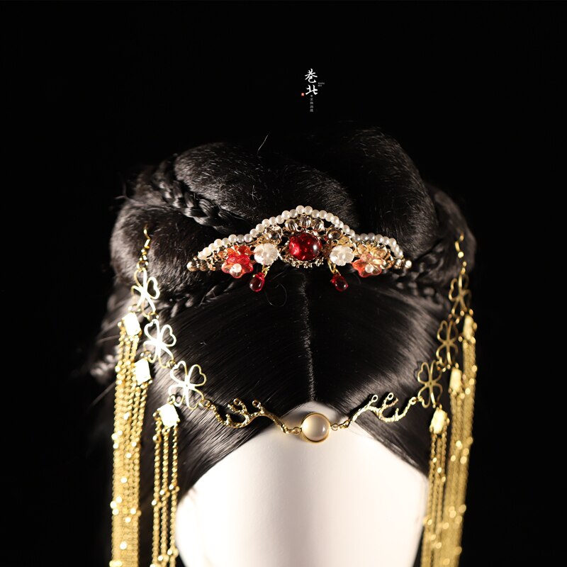Rideau avec épingles à cheveux à franges fait à la main, pendentif à sourcils en plaqué or et argent Hanfu de style ancien, cheongsam, coiffure de mariée ac