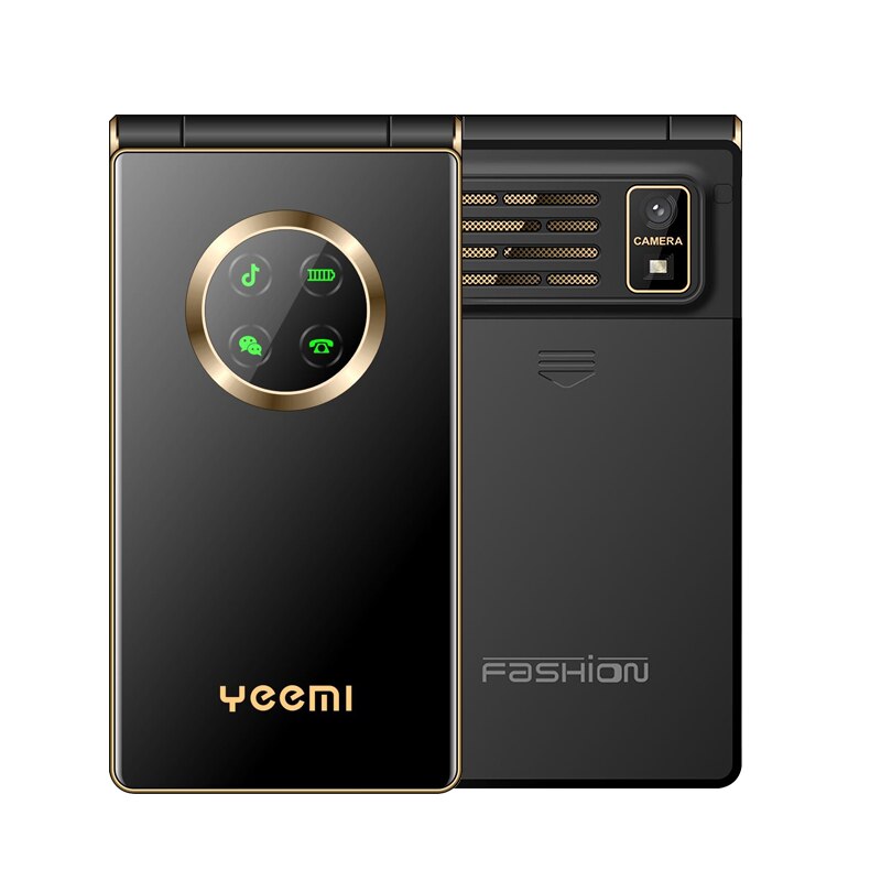 Yeemi M3 podwójny wyświetlacz Dual Sim 5900mAh odwróć telefon komórkowy duża klawiatura duży głos WCDMA 3G starszych komórek prezent skórzana torba: Add 8G TF card / gold