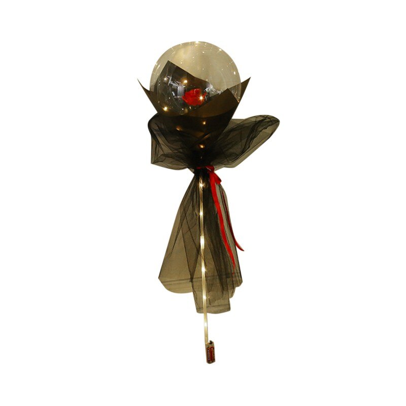 LED Luminous Balloon Rose Bouquet Transparent Bobo Ball Rose Valentines Day Birthday Party Wedding Decorations Balloons: Black