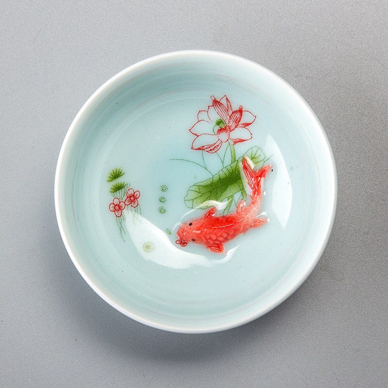 Chinees Porselein Tea Kopjes Sets Reizen Keramische Groene Thee Cup Smaak Kung Fu Thee Kom Ceremonie Celadon Vis Theekopje Theewaar