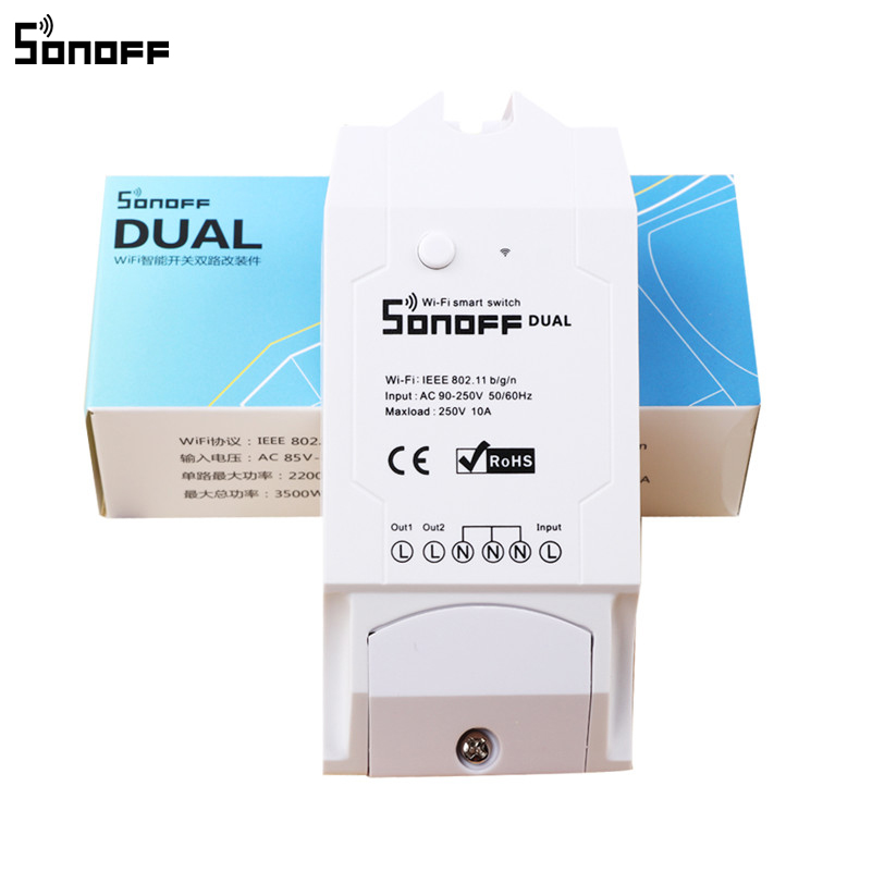 Sonoff-enchufe Dual 2CH Wifi, interruptor inteligente con Control remoto en casa, interruptor inalámbrico Universal con temporizador, controlador de hogar inteligente con Wifi
