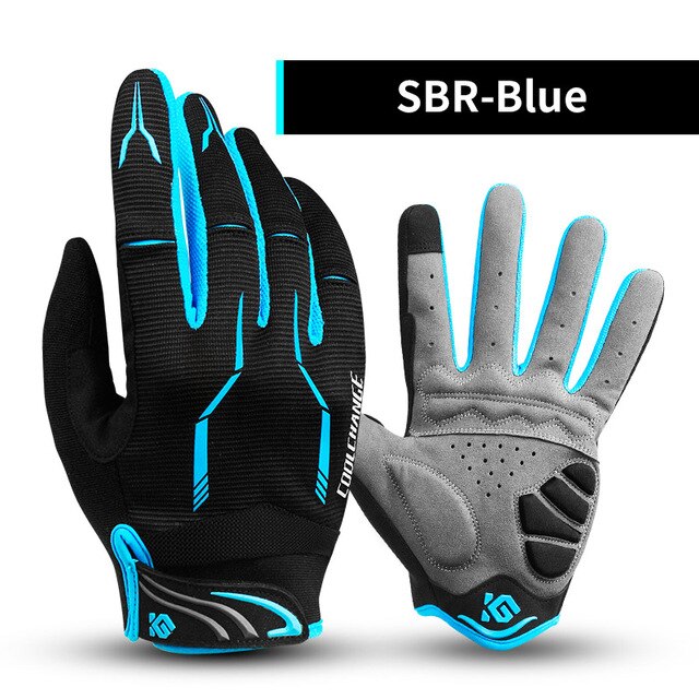 Coolchange Bike Glove Full Finger Cycling Gloves Men Women Shockproof Road Mountain Bicycle MTB Riding Biking Motorcycle Gloves: Black Blue / L