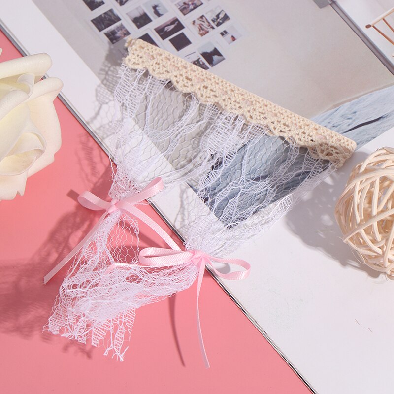 1pc Cute Dollhouse Miniatures Lattice and Lace Pink Cotton Curtain for 1/12 Dolls House