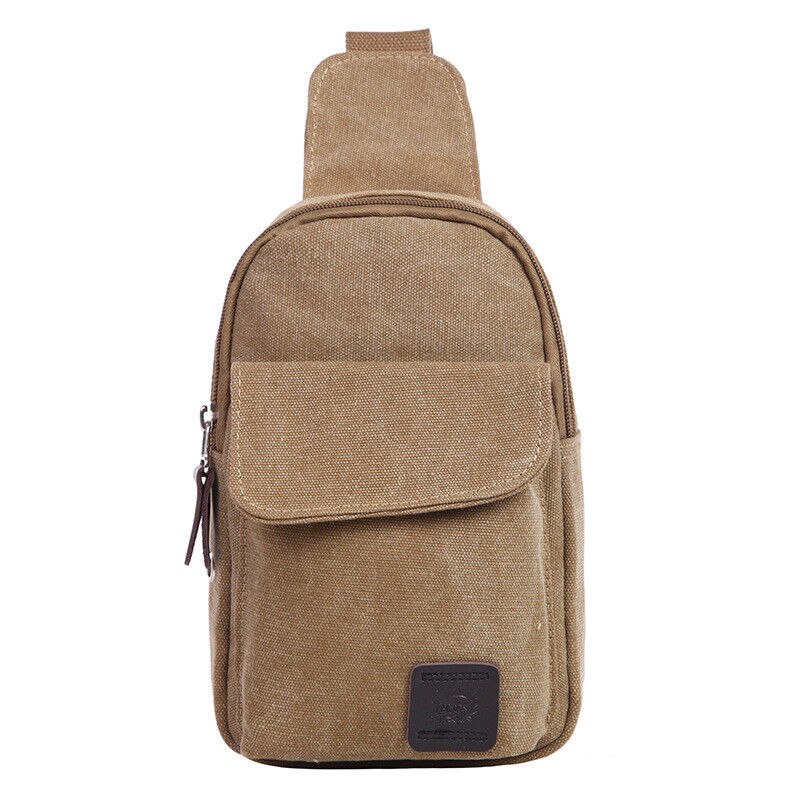Men's Small Chest Sling Bag Canvas Travel Hiking Casual Zipper Cross Body Messenger Shoulder Backpack Small: Khaki