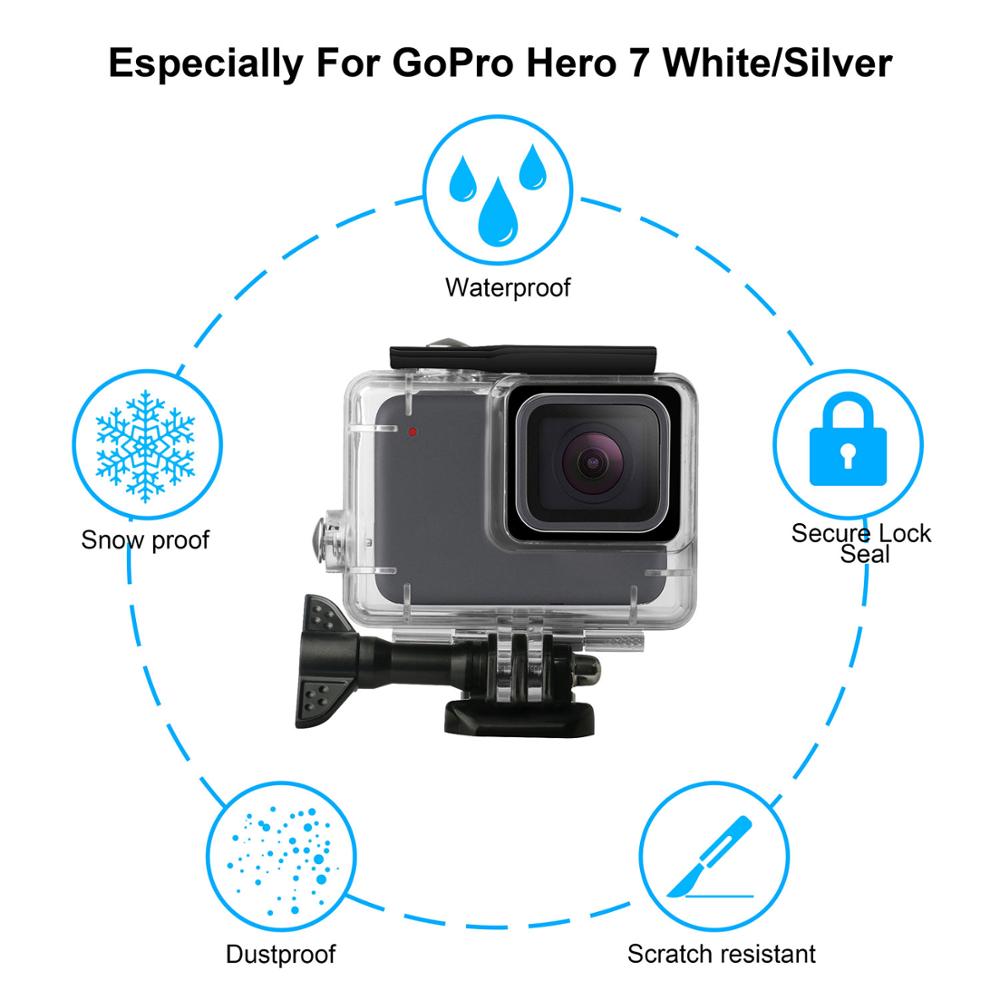 GoPro Hero 7 Kits de accesorios blancos/plateados para escalada al aire libre estuche impermeable + Protector de pantalla cordón Carabine
