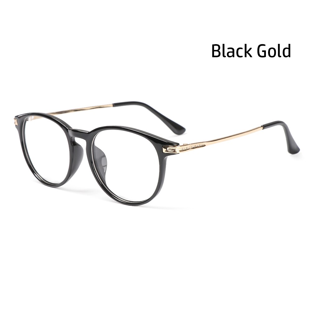 1pc optische brillen dames heren vintage ronde montuur metalen platte spiegel bril ultralichte flexibele bril: Type 1- zwart goud