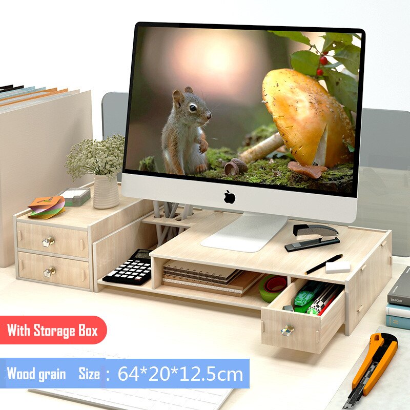 Computer desk monitors add height frame Computer stand desktop with storage monitor base laptop desk PC table NoteBooks Office: with storage box 4