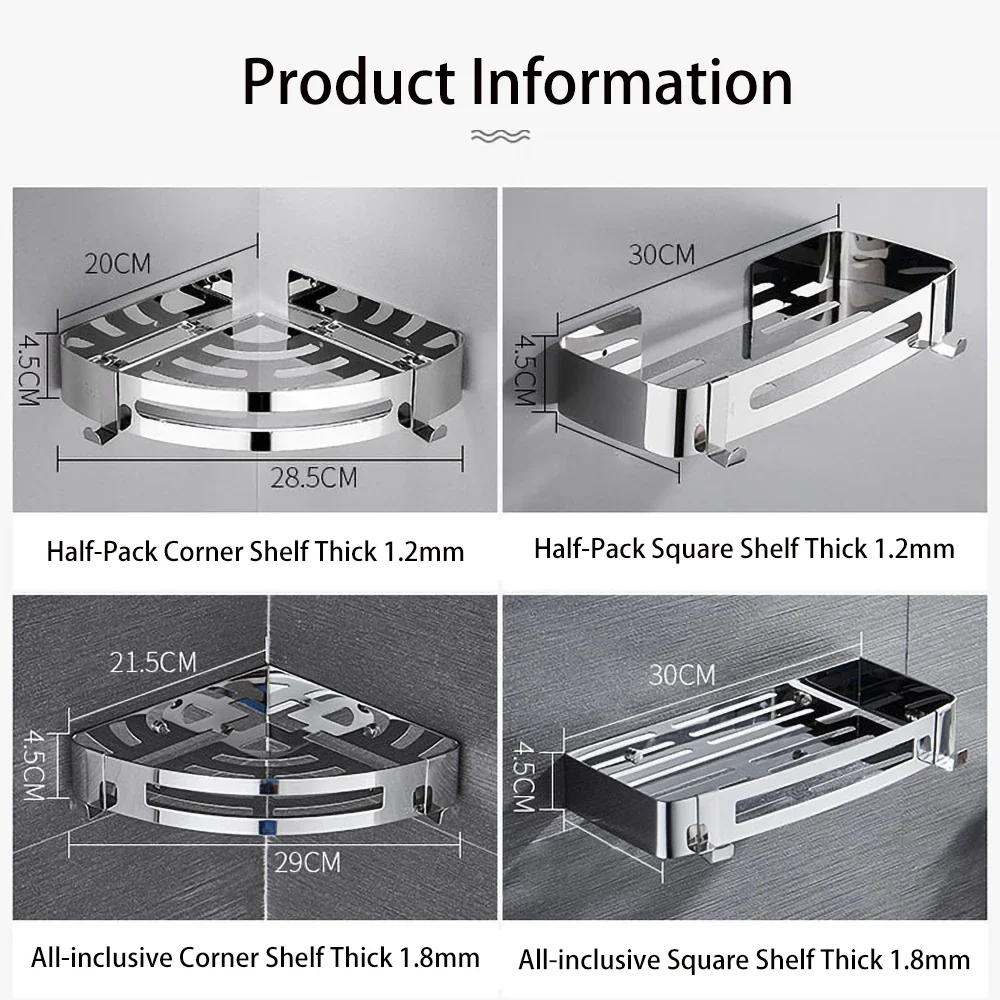 Punch-Free 304 Stainless Steel Bathroom Wall Corner Shelves Triangle Basket Toilet Shampoo Organizer Holder 00BS0102 Hanger Rack