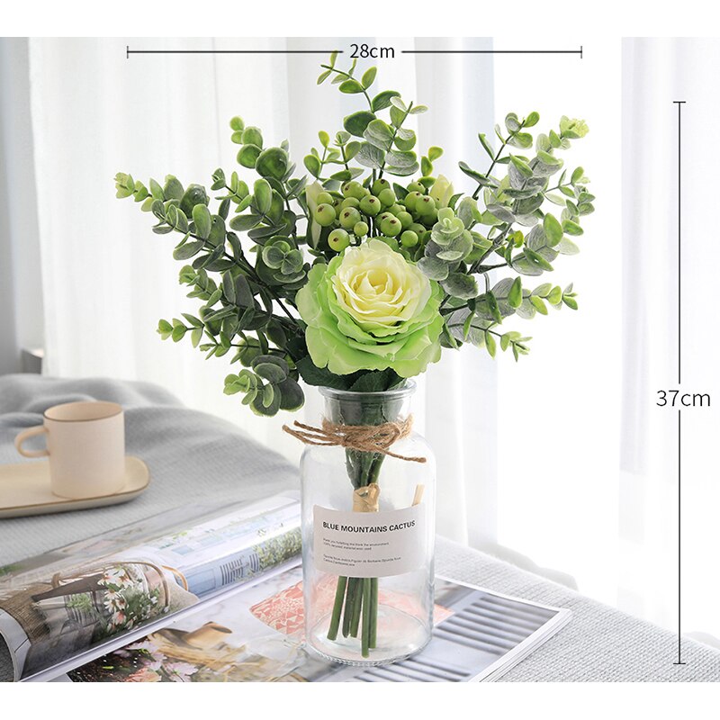 Artificial Roses Flower Bouquet Dining Table Wedding Home Wall Decoration Accessories Holding Flowers Valentine Day: Green 1 Pcs