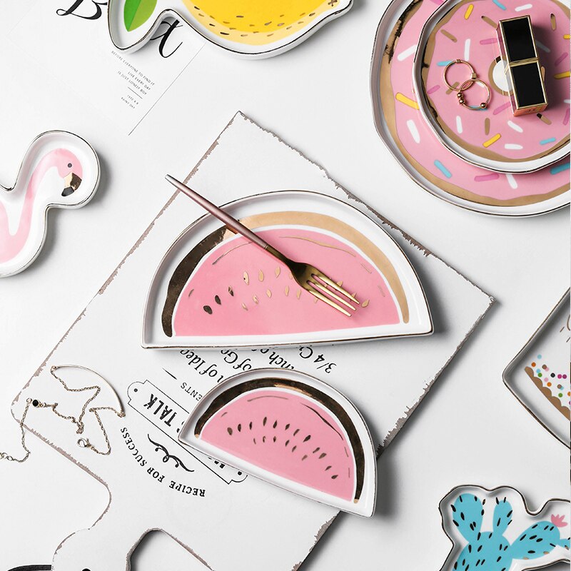 Fad plade dekorativ slik frugt porcelæn plade smykker opbevaringsbakke ring trinket fad bordservice  wy60928