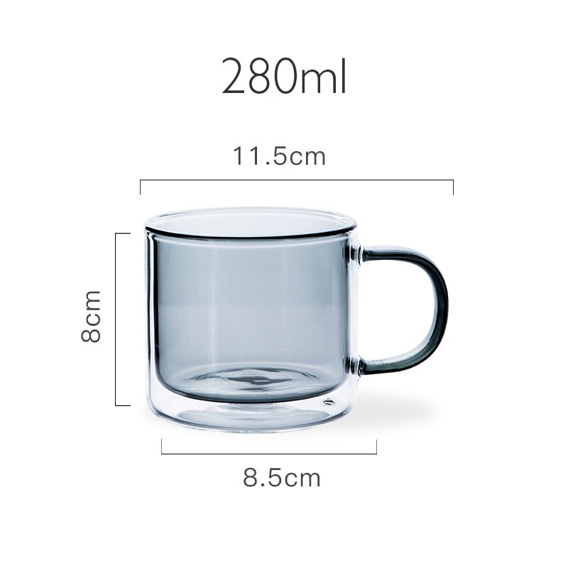 Multi-Color Double Bottom Glass Coffee Cup Milk Tea Heat Resistant Mug Drinkware Mugs For Home Office: GRAY 280ml