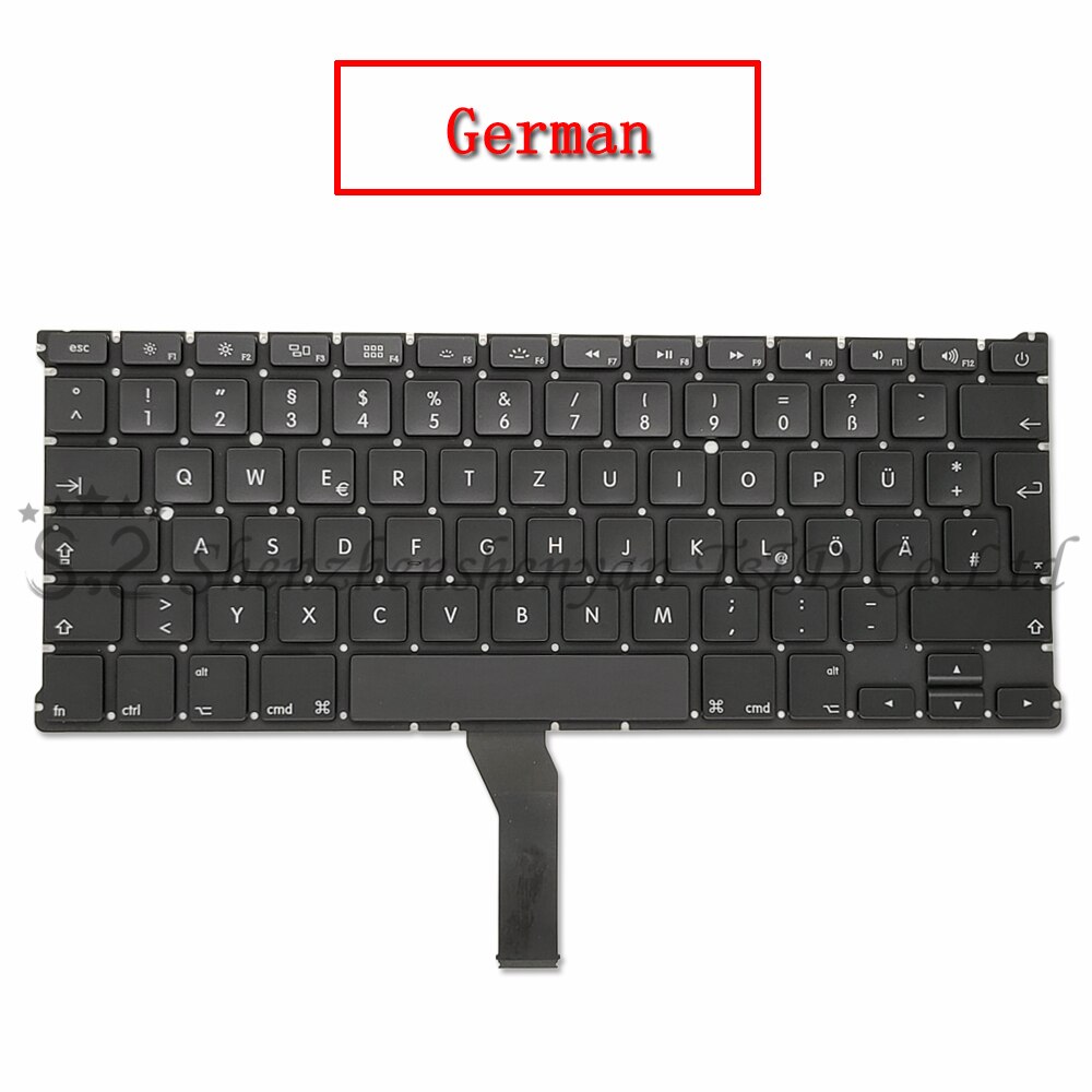 US UK Replacement Keyboard Russian Spain French German Russian Korean Layout for Macbook Air 13 &quot;A1369 A1466 Years: German