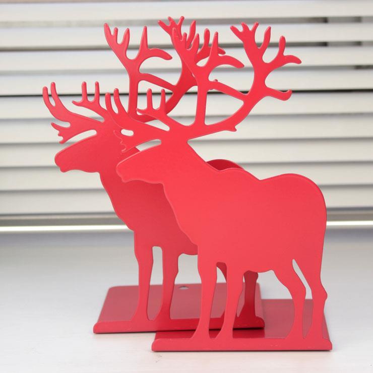 Sujetalibros de Metal de ciervo, soporte de extremo decorativo para libros, blanco, negro, azul, alce rojo, 2 unidades/par: 1