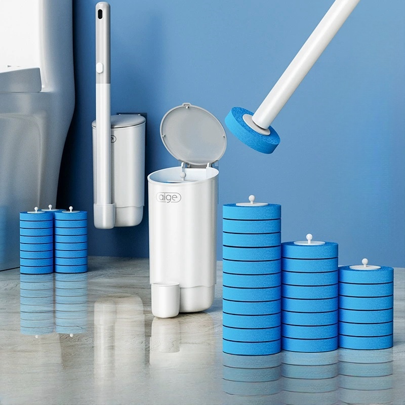 Einweg-WC-Reinigungsbürsten-Set mit Ersatzköpfen, WC-Bürstenhalter-Set, langer Griff, flexibles Badezimmer-Zubehör