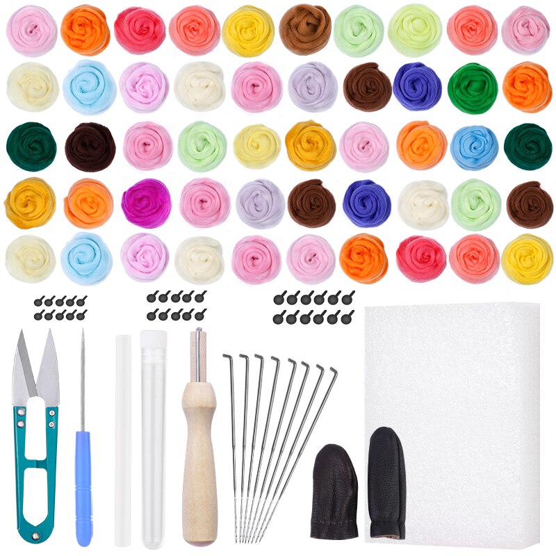 LMDZ 50/20Color DIY Wool Felt Kit Wool Felting Tools Handmade Needle Set 15pcs Pack Felting Fabric Materials Handcraft: Type3