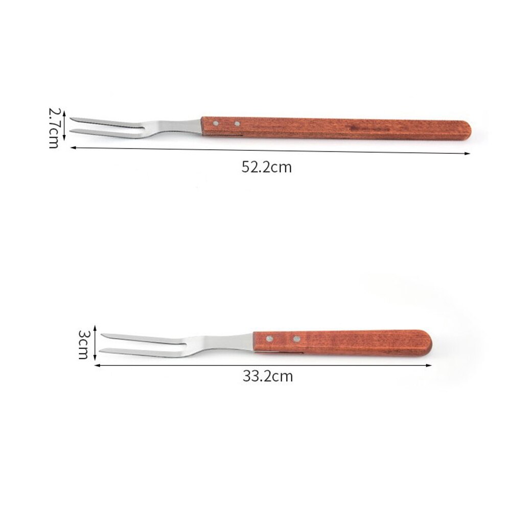 Portable Outdoor Stainless Steel Barbecue Tool Wooden Handle Barbecue Fork Food Fork Meat Fork