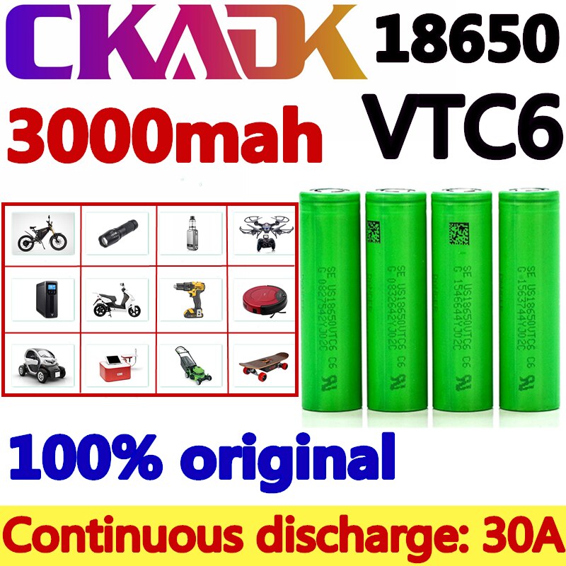VTC6 18650 Batterij 3.7V 3000Mah Oplaadbare Li-Ion Batterij 30A Ontlading High Power Batterij Gereedschap Zaklamp Lithium Batterij