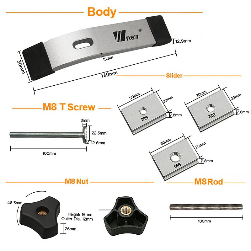M8 Druk Plaat Set T Track M5 M6 M8 Slider M8 T Schroef M8 Moer Voor Houtbewerking Diy Klem Gereedschappen T-Slot T-Track Chute Accessoires