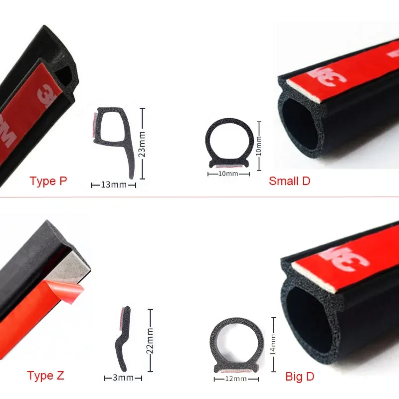 4 meter vorm B P Z Big D autodeurafdichtingsstrip EPDM-rubber Geluidsisolatie Tochtstrip Geluiddichte autodichting Sterke lijm