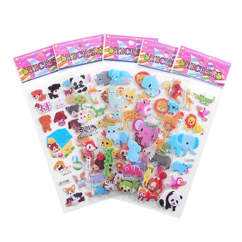 Bubble Puffy Stickers Cartoon Animal Fruit DIY Stickers Waterproof Girls Boys Kids Toys for Children Laptop Sticker Random