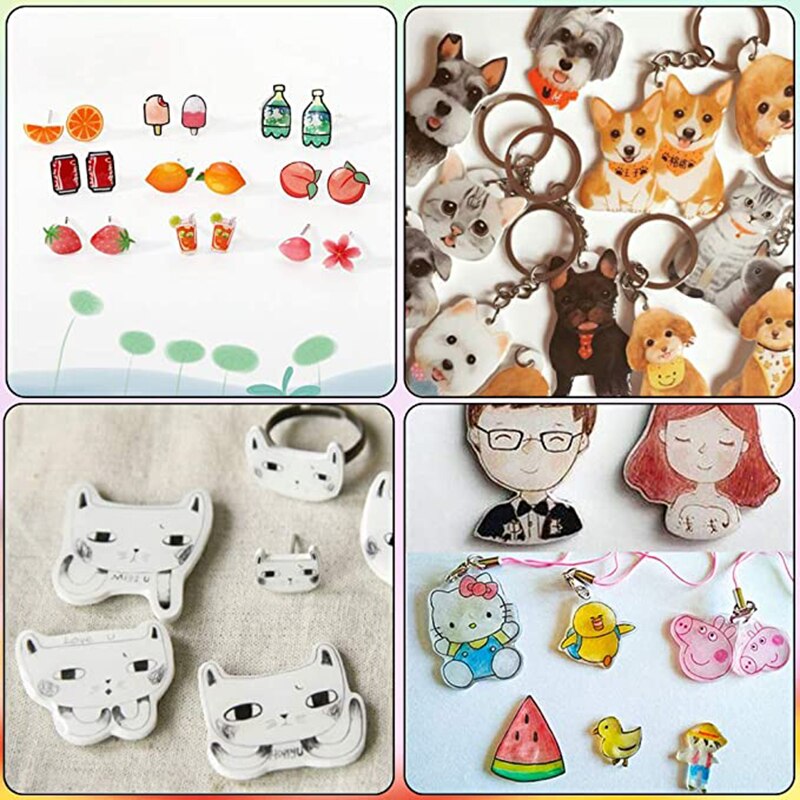 Heat Shrink Plastic Sheet Kit Shrinky Dinks Art Paper Hole Punch Keychains Pencils for Kids Craft Xmas Pendant