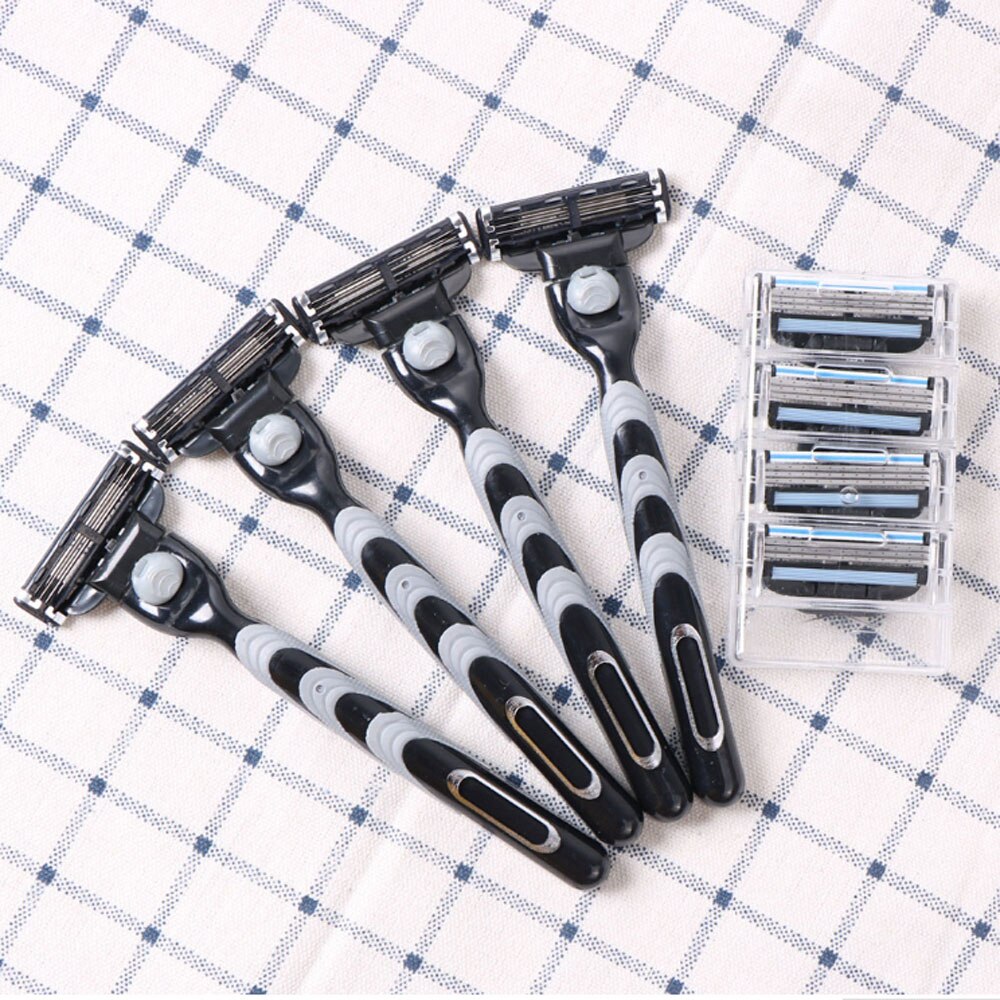 Dighealth zwart 5 stuks/set 1 machine  + 4 mesjes handmatige scheermesjes voor mannen met vervangbare mesjes