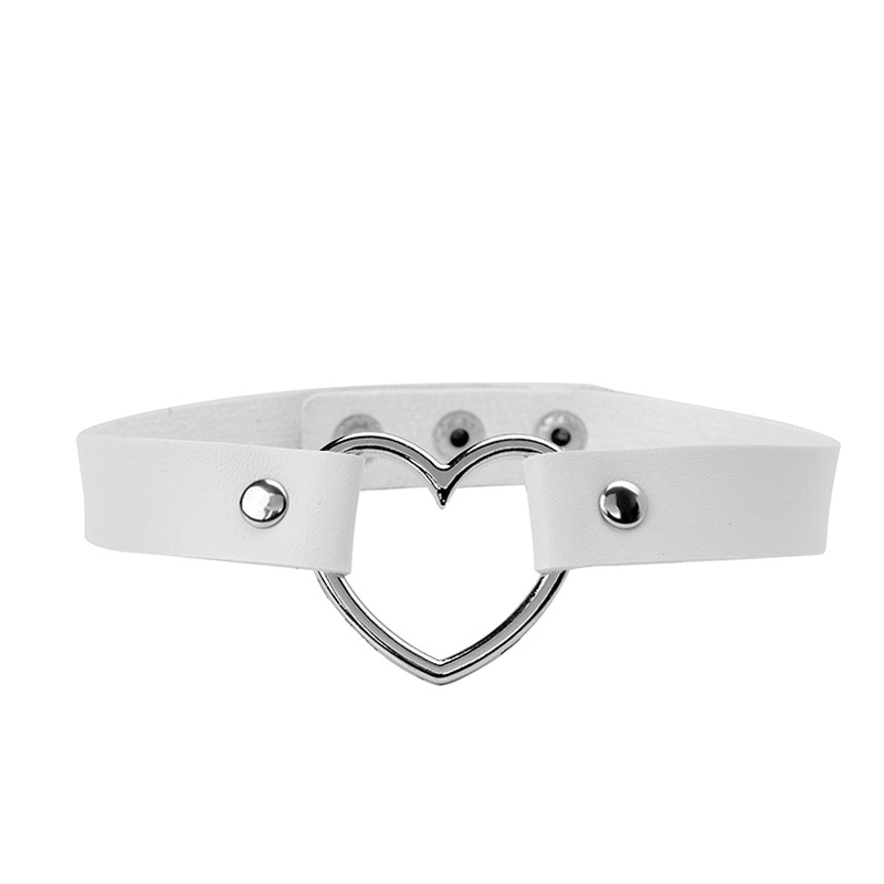 Zoeber Punk Lederen Handgemaakte Charm Chokers Kettingen Vrouwen Hart Gesp Riem Charm Kawaii Lolita Metalen Ketting Kraag: white 73