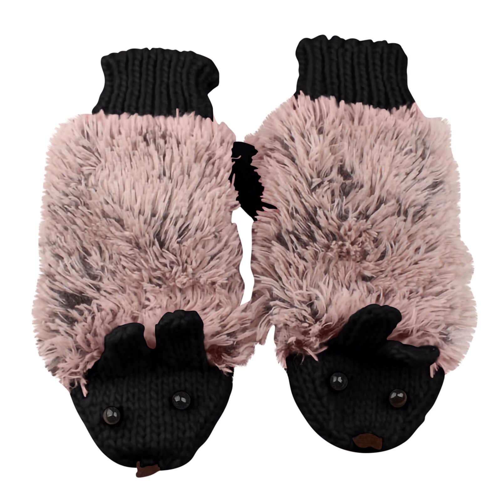 Winter Gloves Women Cartoon Hedgehog Wool Double Layer Thermal Mittens Full Finger Weave Gloves Перчатки Женские