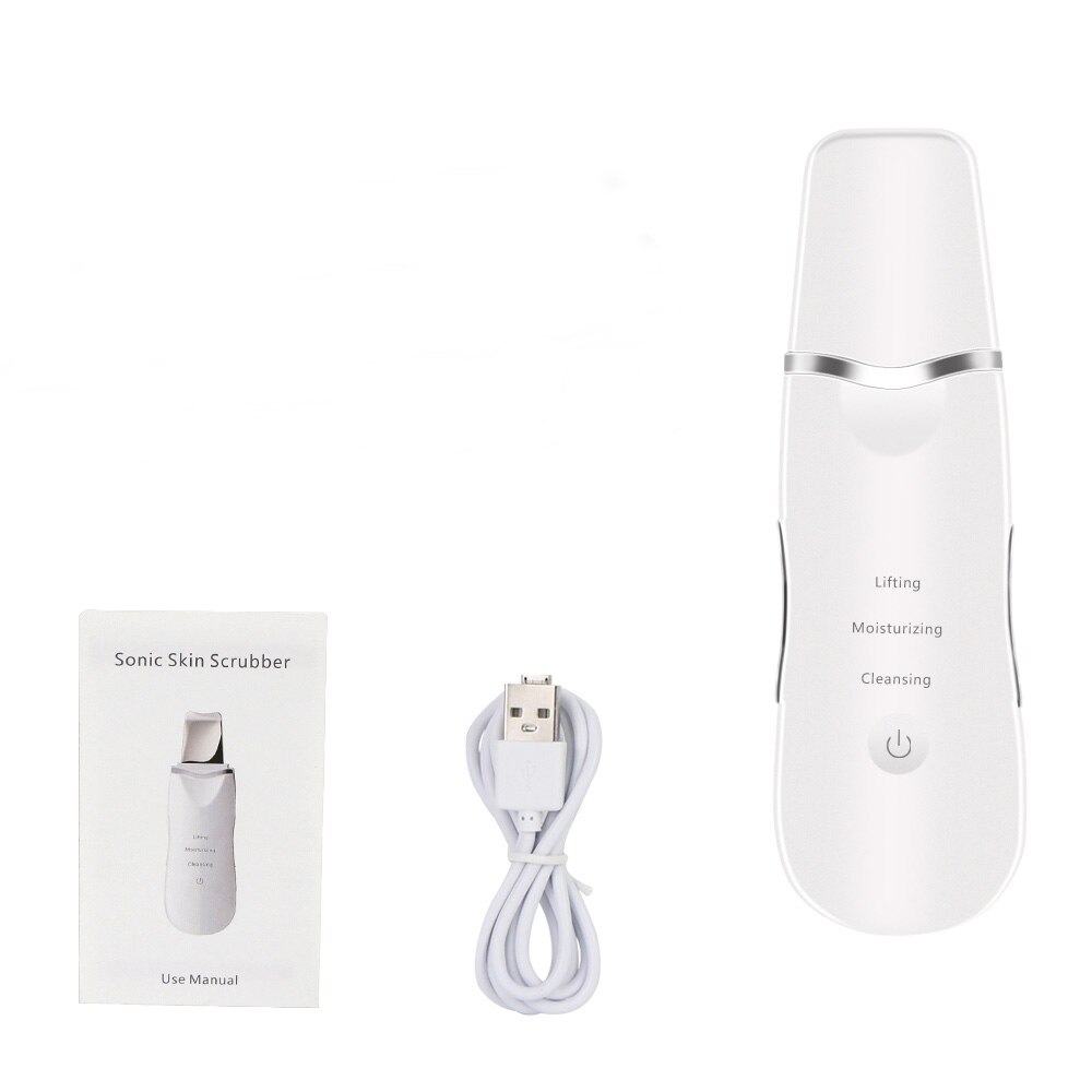 Ultrasonic Skin Scrubber Deep Cleaning Face Scrubber Vibrating Facial Cleansing Skin Spatula Peeling Beauty Instrument Device: white no box