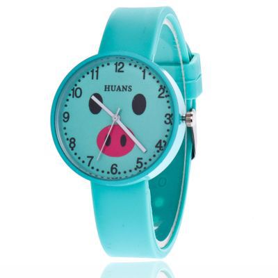 Montre à Quartz en Silicone souple pour garçon et fille, jouet cochon de dessin animé, d&#39;anniversaire: Turquoise