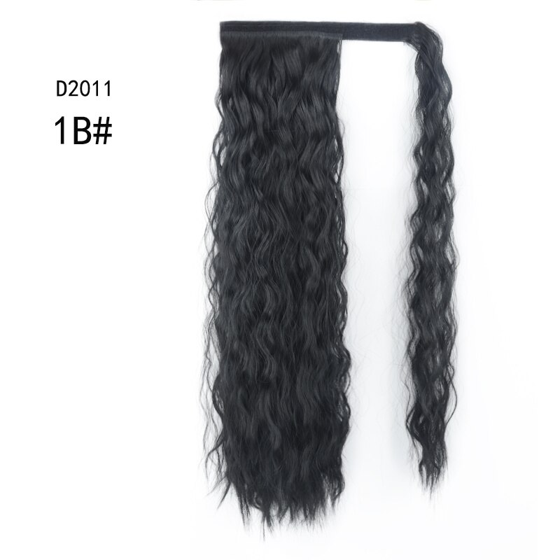 Werd lockigt lång hästsvans syntetiskt hårstycke wrap on clip hair extensions ombre brun hästsvans blont hår: T1b/613