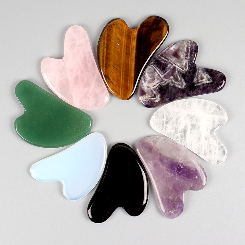 Hart Guasha Stone Face Rose Quartz Jade Massage Tool Kin Neus Tillen Verstevigende Schrapen Board Massage Gezichtsbehandeling Gezondheidszorg Huid