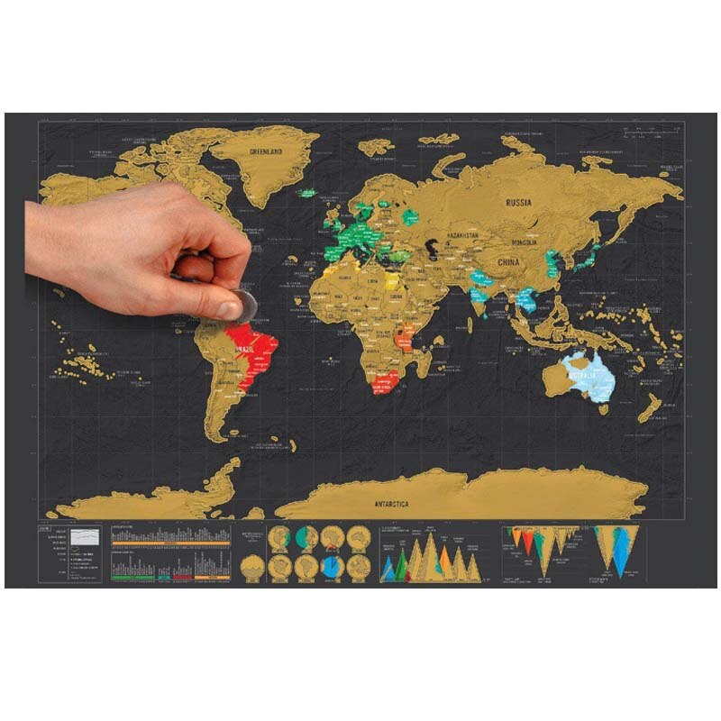 World Scratch Map Black Gold Scratchable Travel Poster Personality Travel Scratch Map Office School Supplies Student Toys