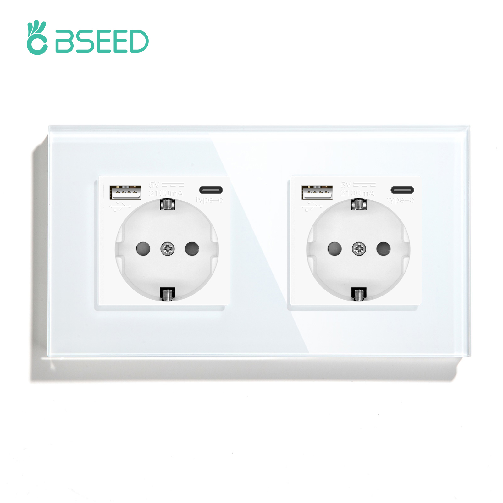 BSEED-Prise murale double standard UE, panneau en verre cristal, 3 couleurs, blanc, noir, doré, 16A, 110V-240V: TYPE 15