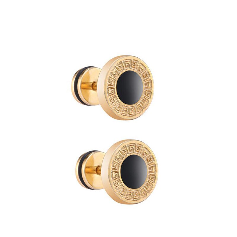 Rostfritt stål kvinnor #39 för män örhängen svart sten guld silver färg ansikte örhängen smycken: D -18-3 8mm 1 par