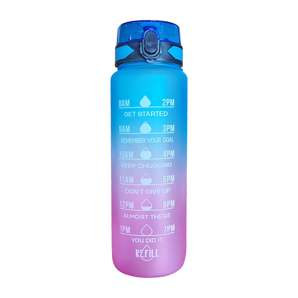 2L Wasser Flasche Stroh Tasse Große Kapazität Hohe Temperatur Kunststoff Wasser Tasse Zeit Skala matt draussen Sport Schüler Paar Tasse: 1000ML D