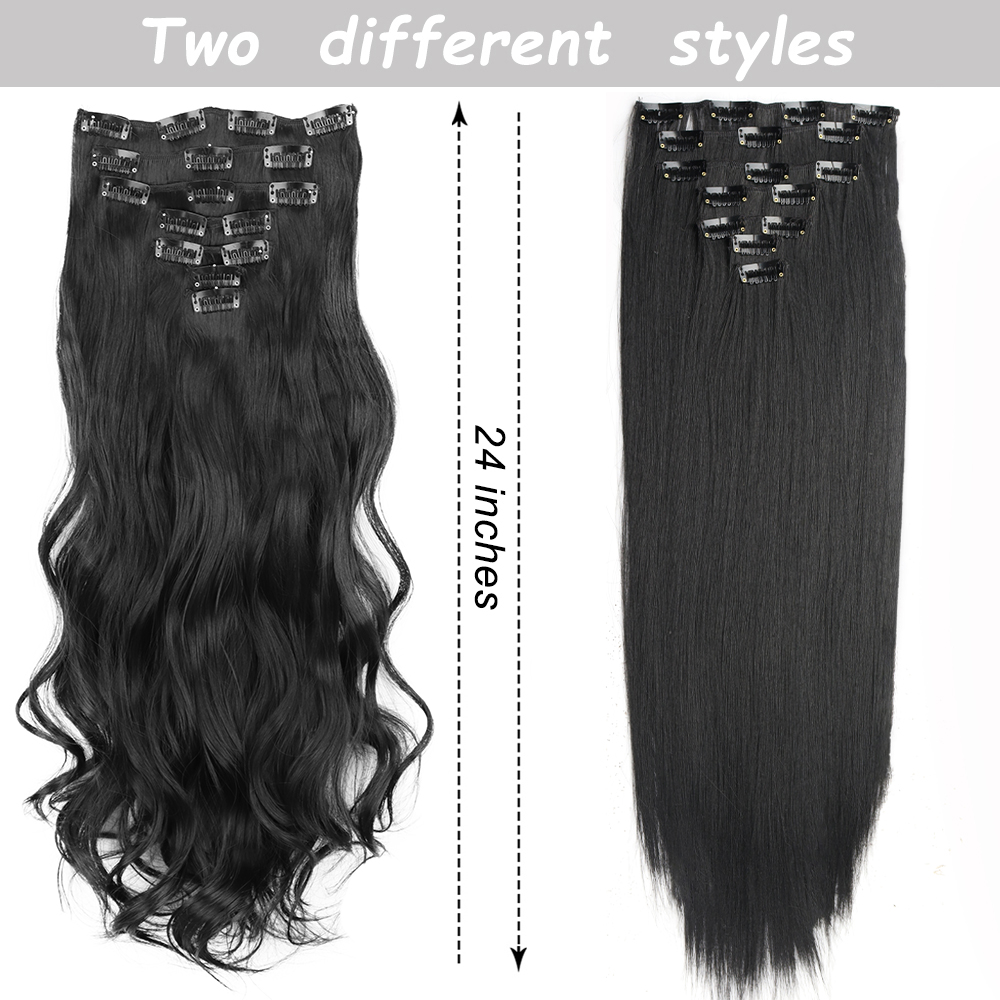 Grampo reto longo em extensões de cabelo 4 pçs/set sintético 22 ''preto marrom escuro cor mista fibra resistente ao calor