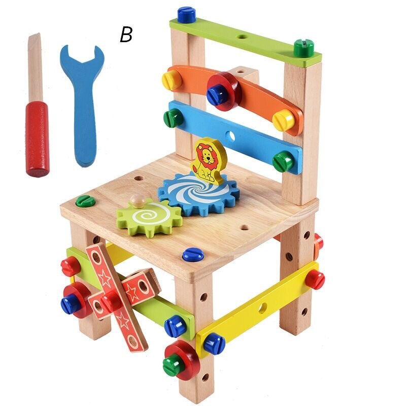 Diy Houten Demontage Stoel Baibian Moer Combinatie Assemblage Van Kinderen Puzzel Speelgoed Educatief Speelgoed Kinderen: B