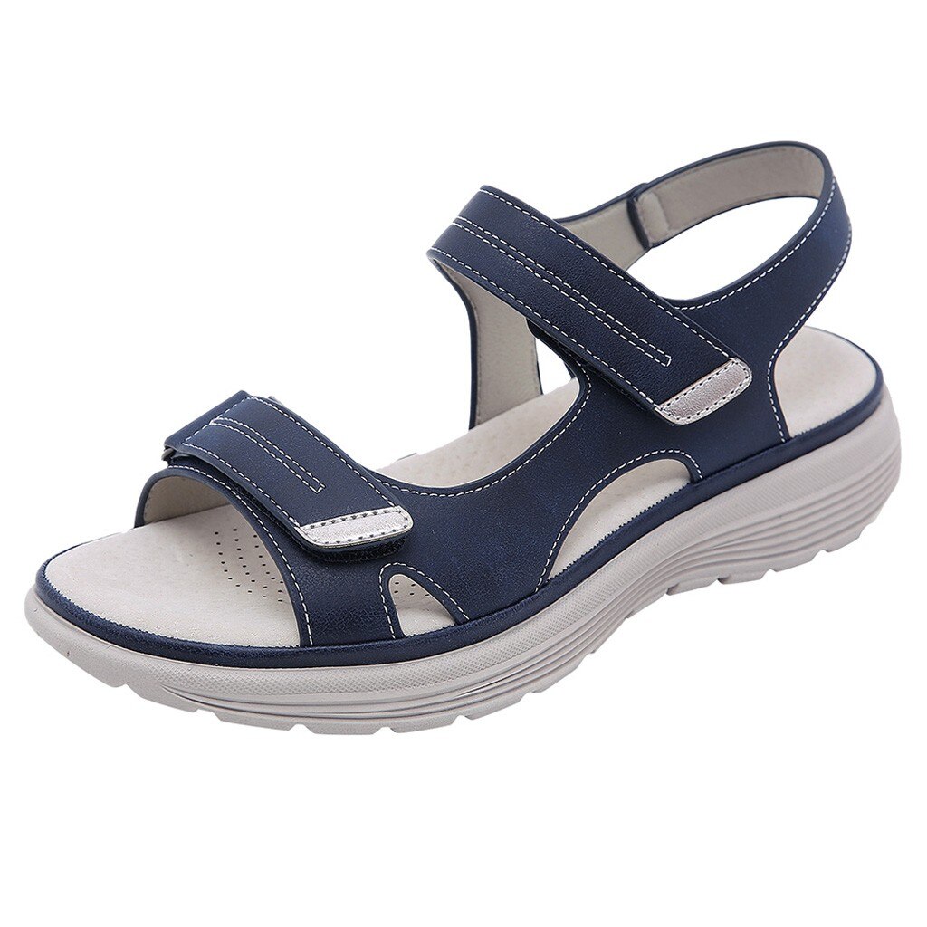 SAGACE – sandales à semelle souple pour femmes, chaussures de plage, antidérapantes, bout ouvert, Velcro, respirantes, Style Sport: Bleu / 42