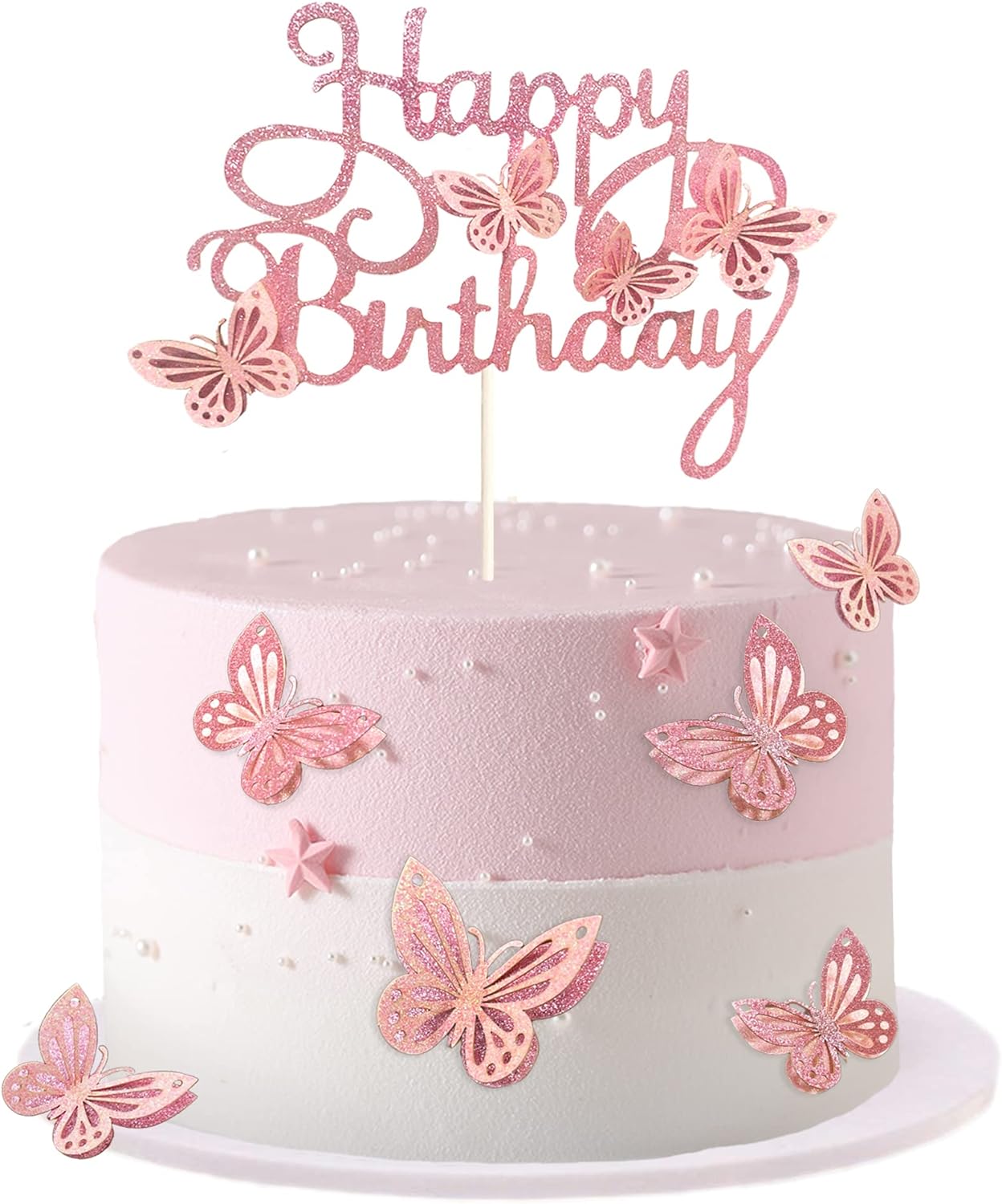 13 Uds. De adornos para tarta de mariposa 3D de color rosa intenso, adorno para magdalenas para niñas y mujeres, adorno para tarta de feliz cumpleaños, decoración para tarta de cumpleaños: Rosa