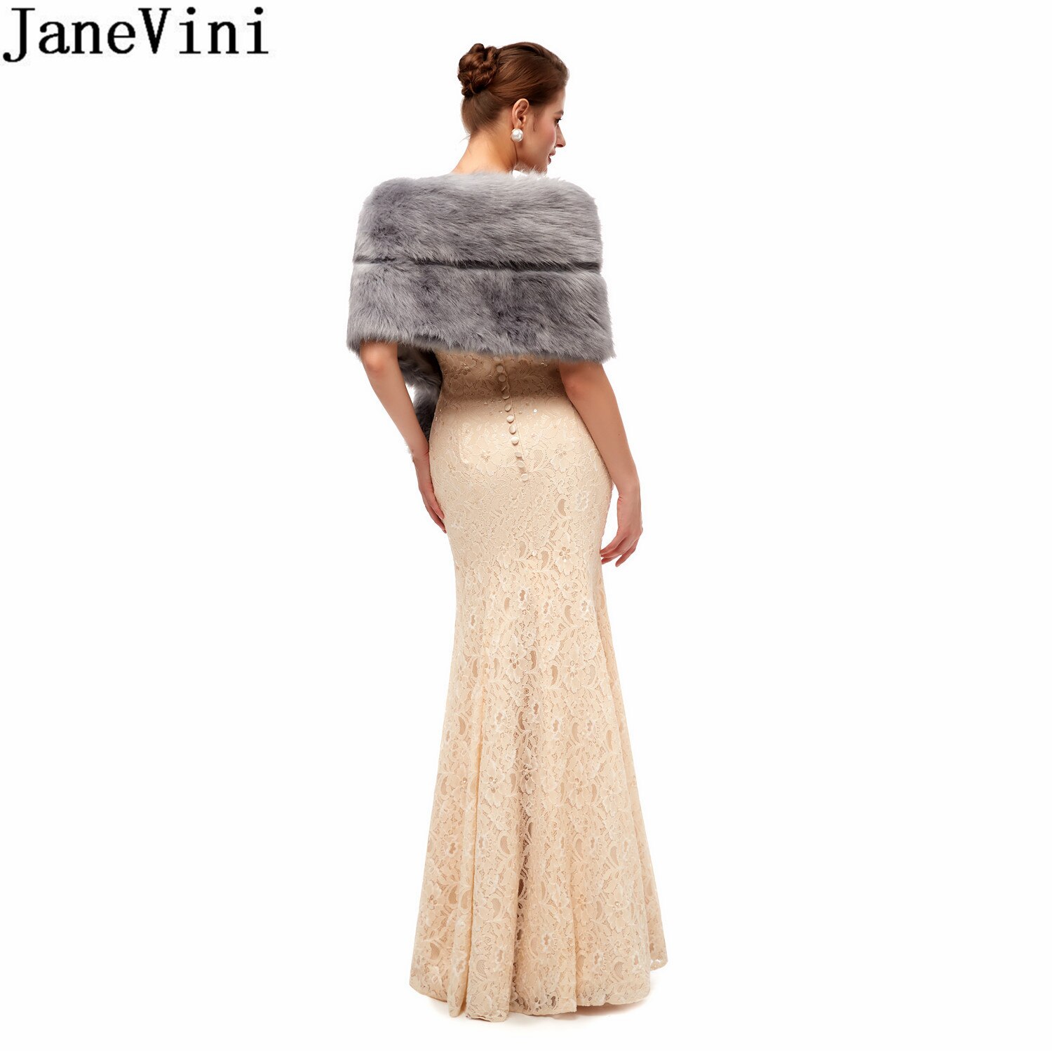 JaneVini elegante pelliccia grigia bolero da sposa festa di nozze avvolgere stola in pelliccia sintetica giacca da donna sposa scialle da sposa cappe etole mariage